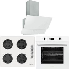 Alveus Beyaz Cam Dijital Modern Lüks Ankastre Set (Alv MOD3000 Davlumbaz - Alv Gls 640 Ocak - Alv Mfa 627 Fpdc Fırın)