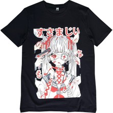 Gökhan Club Unisex Siyah Anime Baskılı Oversize T-Shirt