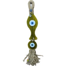 Uzman Hasır Halatta Nazar Boncuklu Kehribar Sarısı Cam Balık Figürü Duvar Süsü