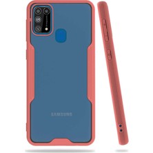 noktaks - Samsung Galaxy M31 - Kılıf Kenarı Renkli Arkası Şeffaf Parfe Kapak - Pembe