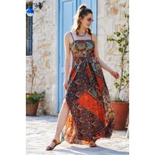 Los Banditos Askılı Belden Bağlamalı Desenli Elbise