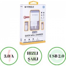 Syrox 3.0A Hızlı Şarj Aleti Cihazı Adaptörü Syrox Q32 Type-C Girişli (Adaptör+Kablo)  Beyaz