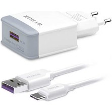 Syrox Oppo Reno Uyumlu Type-C Girişli Hızlı Şarj Cihazı Seti Adaptör+Kablo Q32 3.0A  Beyaz