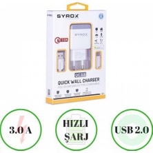 Syrox Tcl 10 Pro Uyumlu Type-C Girişli Hızlı Şarj Cihazı Seti Adaptör+Kablo Q32 3.0A Beyaz