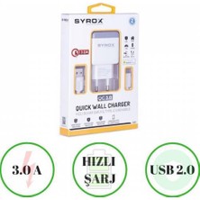 Syrox Xiaomi Redmi 9 Uyumlu Type-C Girişli Hızlı Şarj Cihazı Seti Adaptör+Kablo Q32 3.0A  Beyaz