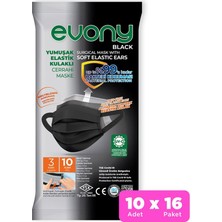 Evony 3 Katlı Yeni Nesil Siyah Cerrahi Maskes 160 Adet (10'lu Paket)