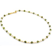 Murty99 Gold Tasarım Doğal Kanada Yeşimi ve Inci Kolye