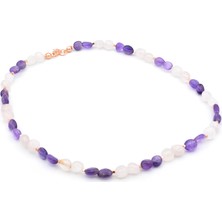 Murty99 Rose Tasarım Doğal Pembe Kuvars ve Ametist Kolye