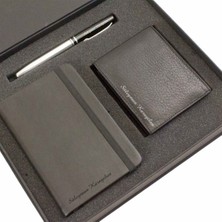 Hediye Rengi Isme Özel Siyah Cep Defteri Cüzdan ve Kalem Seti Tasarım Kutulu​