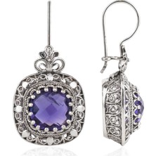 Filigran Silver 925 Ayar Gümüş El Tasarımı Telkari Sanatı Doğal Ametist Taşlı Kadın Küpe