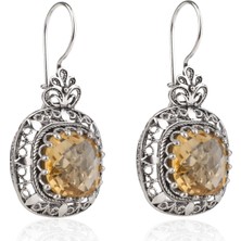 Filigran Silver 925 Ayar Gümüş El Tasarımı Telkari Sanatı Doğal Sitrin Taşlı Kadın Küpe