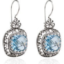 Filigran Silver 925 Ayar Gümüş El Tasarımı Telkari Sanatı Doğal Topaz Taşlı Kadın Küpe
