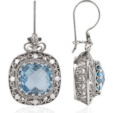 Filigran Silver 925 Ayar Gümüş El Tasarımı Telkari Sanatı Doğal Topaz Taşlı Kadın Küpe