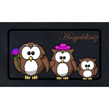 Ardizayn Baykuş Desenli Hoşgeldiniz Yazılı Dekoratif Deri Taban Yıkanabilir Kapı Önü Paspası 35 cm x 60 cm
