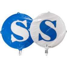 Event Party Store Folyo Balon Harf S Mavi-Beyaz 18''