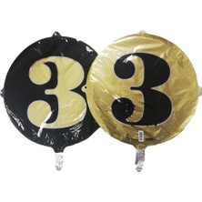 Event Party Store Folyo Balon Rakam 3 Çift Taraflı Gold-Siyah 18'' - Pakette 1 Adet