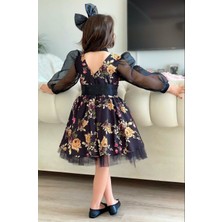 Riccotarz Kız Çocuk Black Flowers Tütülü Elbise