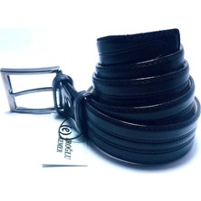 Karalı Deri Ithal Suni Deri Erkek Kumaş Kemeri 3,5 Cm, Kanal Desenli