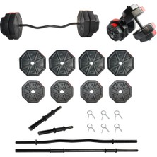 Tan Spor 30 kg Dambıl-Dumbell-Ağırlık-Halter–full  Kısa  Bar + Düz Bar + Z Bar Seti