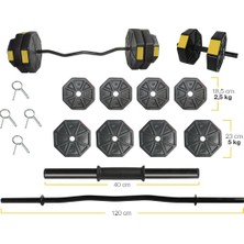Tan Spor 30 kg Dambıl-Dumbell-Ağırlık-Halter–full  Kısa  Bar + Düz Bar + Z Bar Seti
