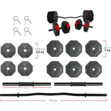 Tan Spor 40 kg Dambıl-Dumbell-Ağırlık-Halter–full  Kısa Bar + Düz Bar +Z Bar Seti