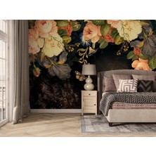 Özel Duvarlar Koyu Renk Romantik Çiçekler Duvar Kağıdı