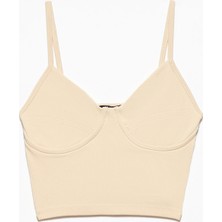 Dilvin Göğüs Cuplu Top Bej Renkli Yumuşak Poliamid Kumaş M - L Beden Kadın Atlet