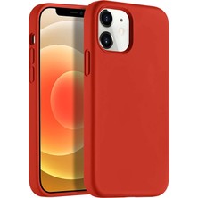 Kzy Apple iPhone 12 Mini Kapak İçi Kadife Soft Silikon Lansman Kılıf Kırmızı
