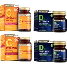 Nutraxin D3 Vitamini 1000 Iu 120 Tablet X2 Adet + C Vitamini 1000 Mg 30 Tablet X2 Adet