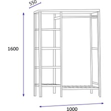 Santana Doğal Ahşap Açık Gardırop 55 cm