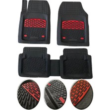 OtoLine Ford C-Max 2003-2011 Uyumlu Ekstra Kanallı Havuzlu Paspas Seti Krom Kırmızı 4d