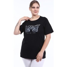 Piano Luce Pianoluce Kadın Büyük Beden Baskılı Yarım Kol T-Shirt