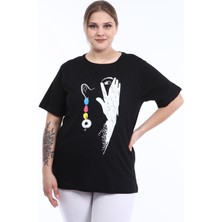 Piano Luce Pianoluce Kadın Büyük Beden Baskılı Yarım Kol T-Shirt