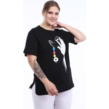 Piano Luce Pianoluce Kadın Büyük Beden Baskılı Yarım Kol T-Shirt