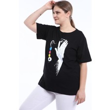 Piano Luce Pianoluce Kadın Büyük Beden Baskılı Yarım Kol T-Shirt