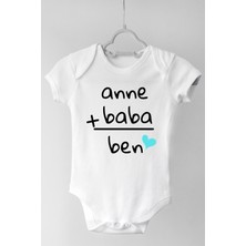 Limon Unisex Bebek Beyaz Anne Baba Ben Kısa Kollu Çıtçıtlı Body Zıbın