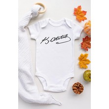 Limon Unisex Bebek Beyaz Atatürk Imza Baskılı Kısa Kol Çıtçıtlı Body Zıbın
