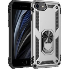 Nevarium iPhone Se 2020 Kılıf Tank Yüzüklü Silikon Kapak - Gümüş