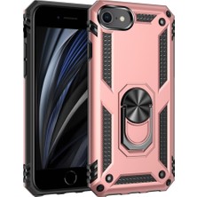 Nevarium iPhone Se 2020 Kılıf Tank Yüzüklü Silikon Kapak - Rose