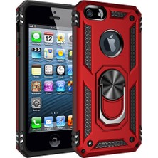 Nevarium iPhone 5 Kılıf Tank Yüzüklü Silikon Kapak - Kırmızı