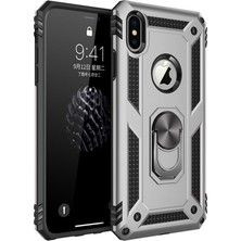 Nevarium iPhone x Kılıf Tank Yüzüklü Silikon Kapak - Gümüş