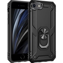 Nevarium iPhone Se 2020 Kılıf Tank Yüzüklü Silikon Kapak - Siyah
