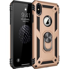 Nevarium iPhone x Kılıf Tank Yüzüklü Silikon Kapak - Gold