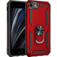 Nevarium iPhone Se 2020 Kılıf Tank Yüzüklü Silikon Kapak - Kırmızı