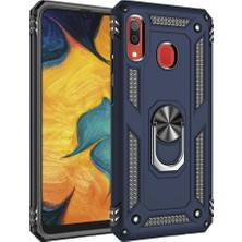 Nevarium Samsung Galaxy A20 Kılıf Tank Yüzüklü Silikon Kapak - Lacivert