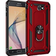 Nevarium Samsung Galaxy J7 Prime Kılıf Tank Yüzüklü Silikon Kapak - Kırmızı