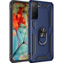 Nevarium Samsung Galaxy S21 Kılıf Tank Yüzüklü Silikon Kapak - Lacivert