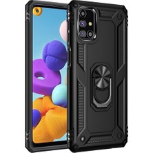 Nevarium Samsung Galaxy M31S Kılıf Tank Yüzüklü Silikon Kapak - Siyah