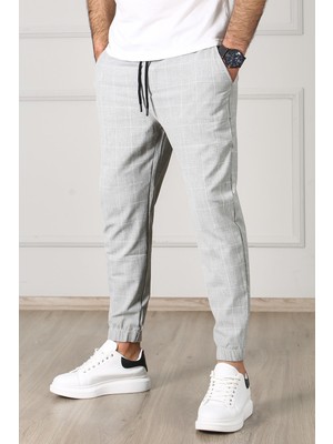 Madmext Erkek Ekoseli Gri Jogger Pantolon Dar Kesim Gabardin Malzemeden Üretildi
