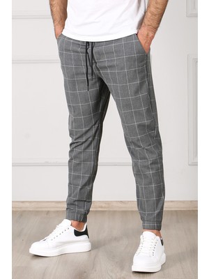 Madmext Ekoseli Antrasit Jogger Erkek Dar Kesim %98 Pamuk 2021 Sezonsuz